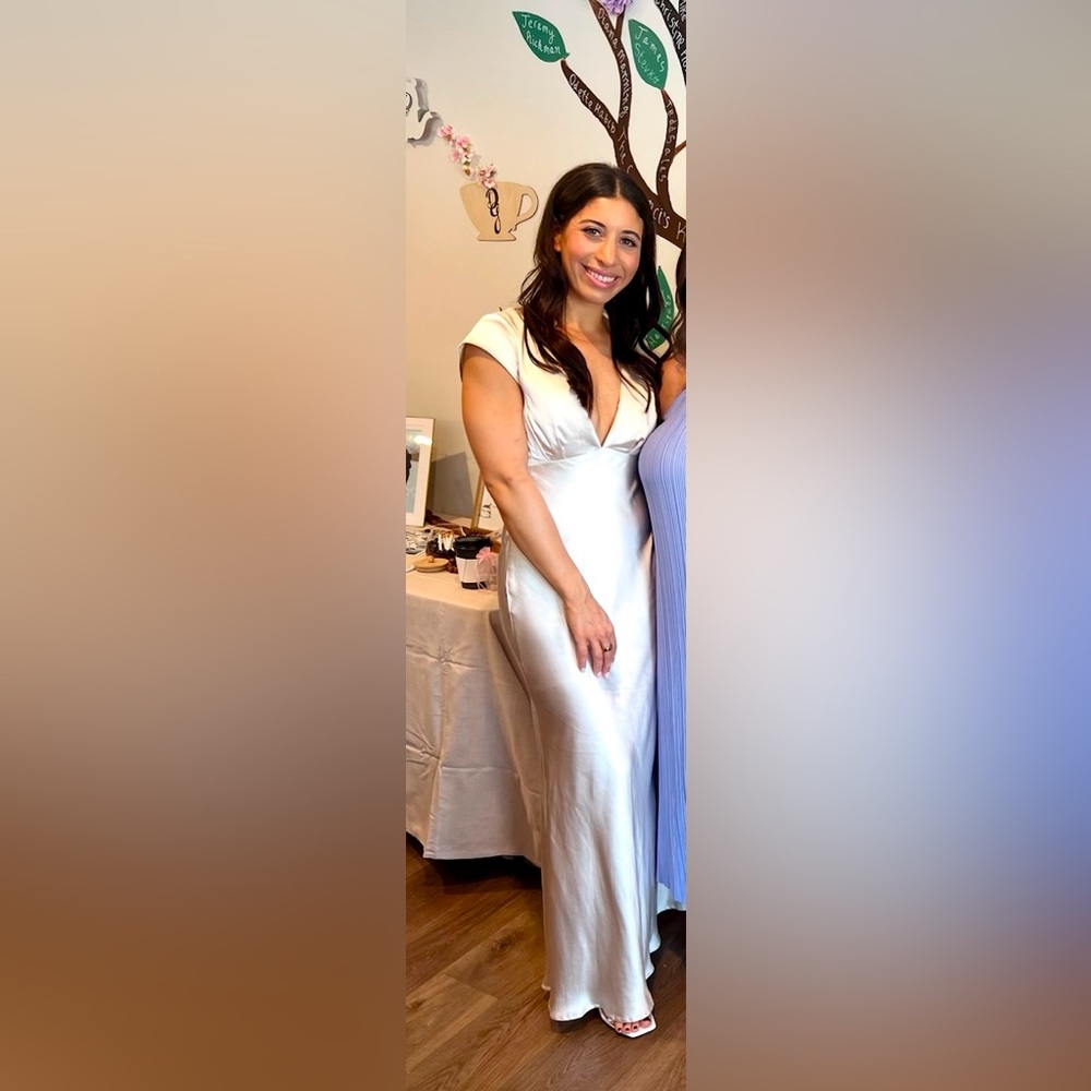 Saints and Secrets champagne satin maxi dress